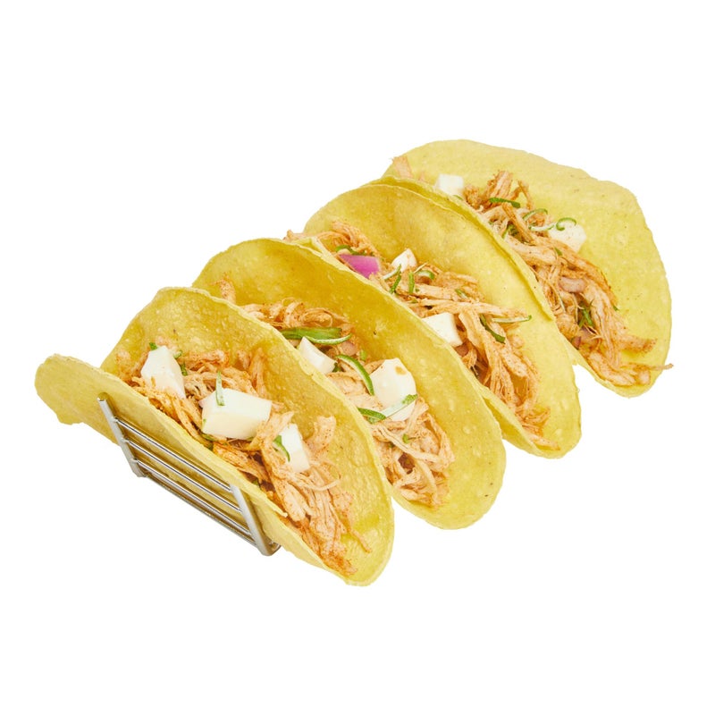 Restaurantware 7.1 Inch x 2.5 Inch Taco Stand 1 Rectangle Taco Rank - Fits 4 Tacos Reversible Silver Stainless Steel Taco Holder Dishwasher Safe For Hard Or Soft Shells - Image 1